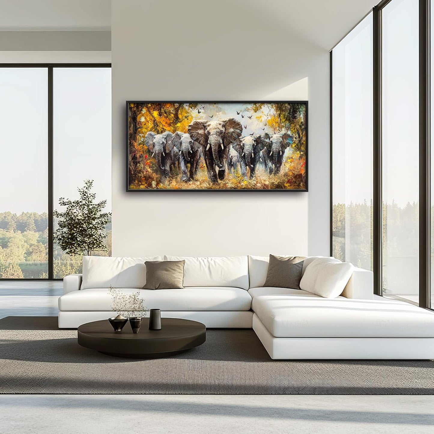 Extra Large Elephant Framed Wall Art for Living Room,Oversized Elephants Wild Animal Pictures Wall Decor,Forest Landscape Canvas Print Painting Modern Artwork Bedroom Office Bathroom 60L" x 30W"