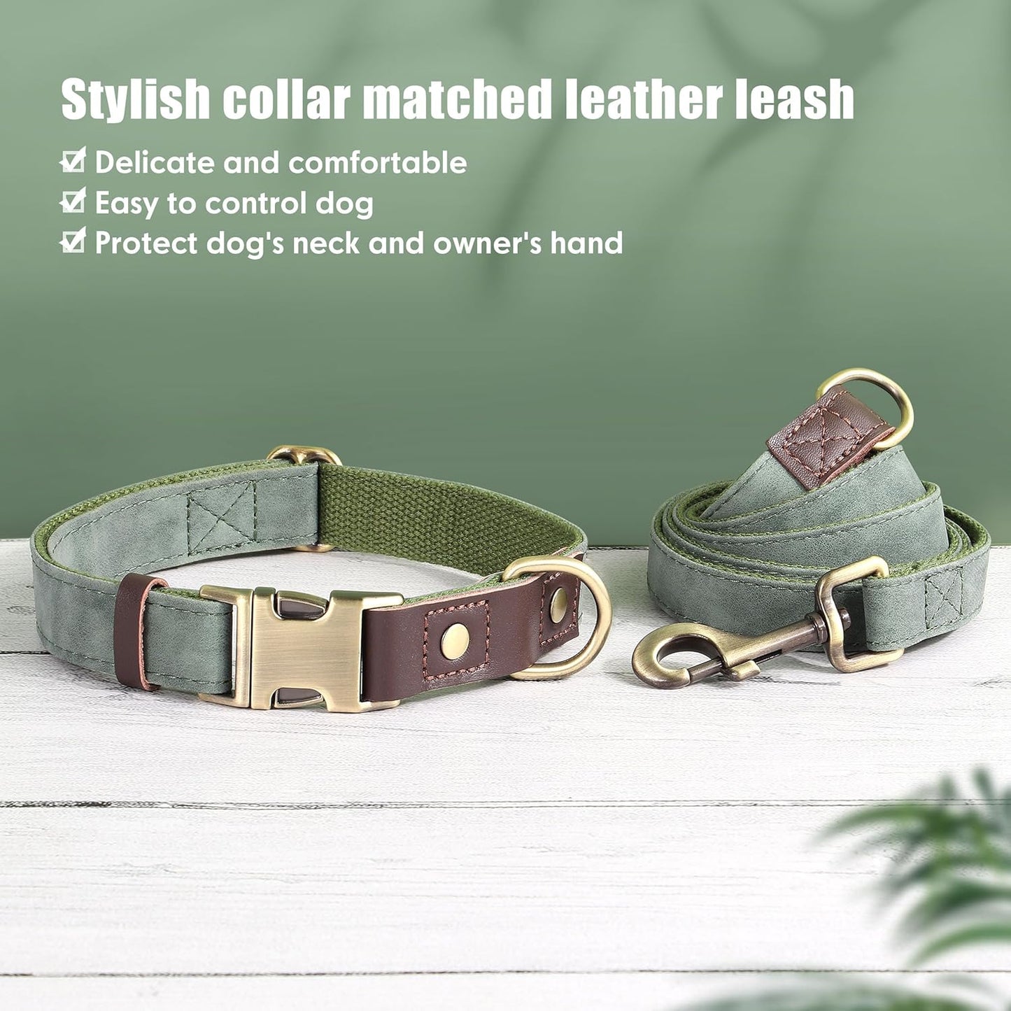 Didog Soft PU Leather Dog Collars for Small Dogs,Classic Adjustable Dog Collars with Quick Release Metal Buckle,Easy Clean and Comfortable with Nylon Lining,Green,S Neck 10-15"
