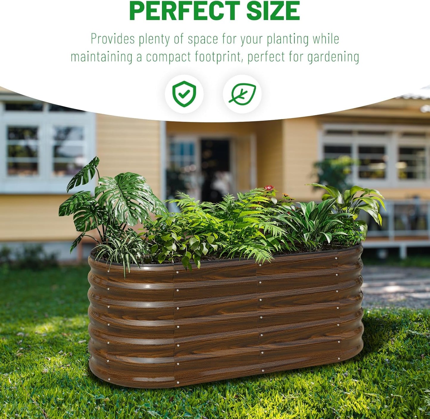 SnugNiture Galvanized Steel Raised Garden Bed, 4x2x2 ft, Outdoor Oval Deep Root Planter Box for Growing Vegetables, Flowers and Fruits