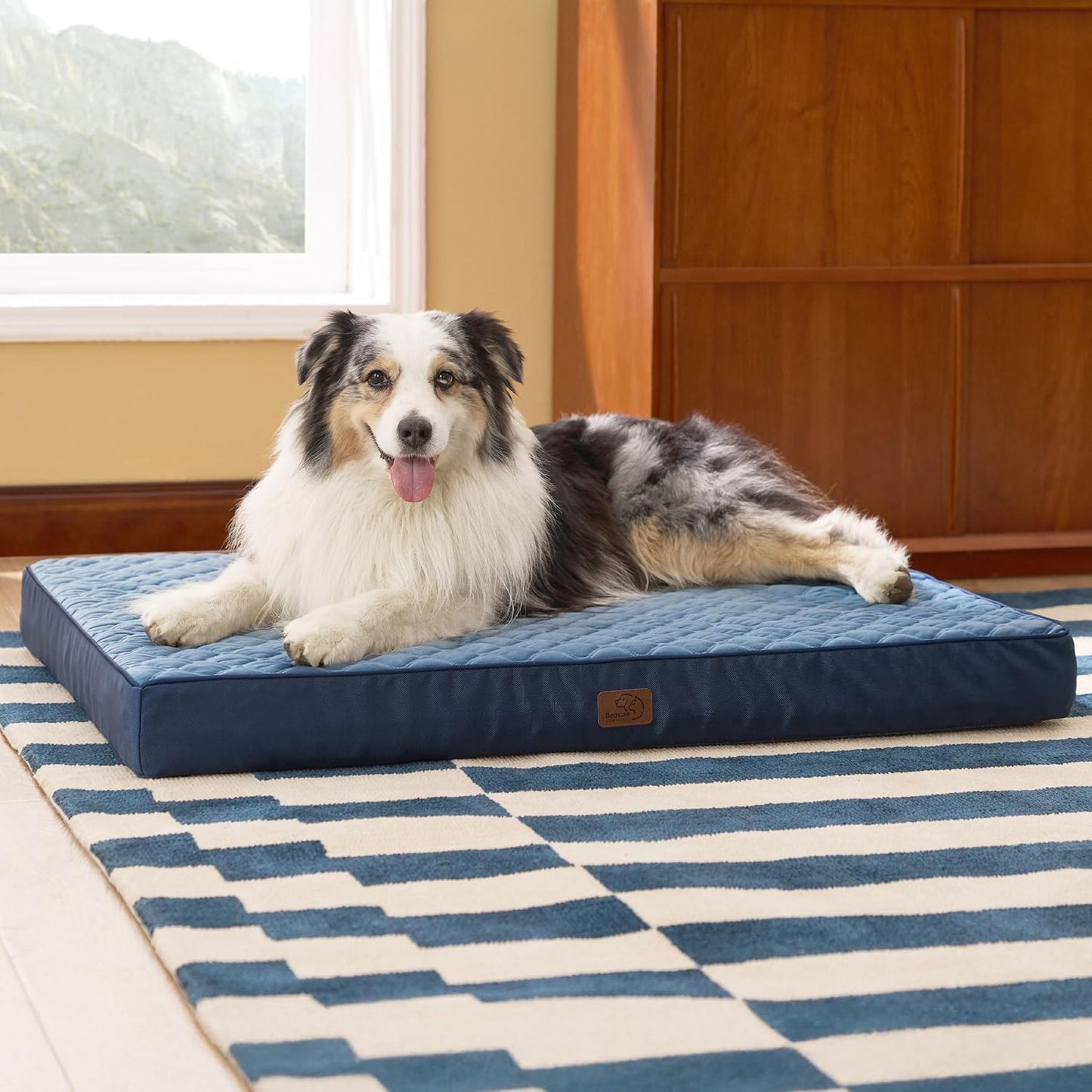 Bedsure Orthopedic Dog Bed for Extra Large Dogs and Crate - Thick Memory Foam Pet Mattress with Removable Washable Cover and Egg Crate Foam, Suitable for Pet Up to 100 lbs, XL 41x29x4 Inches, Navy