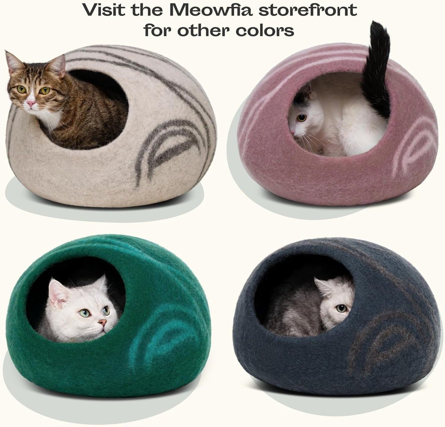 MEOWFIA Cat Cave – Premium Felt Cat Bed for Indoor Cats, Handmade 100% Merino Wool (Medium, Deep Azure)