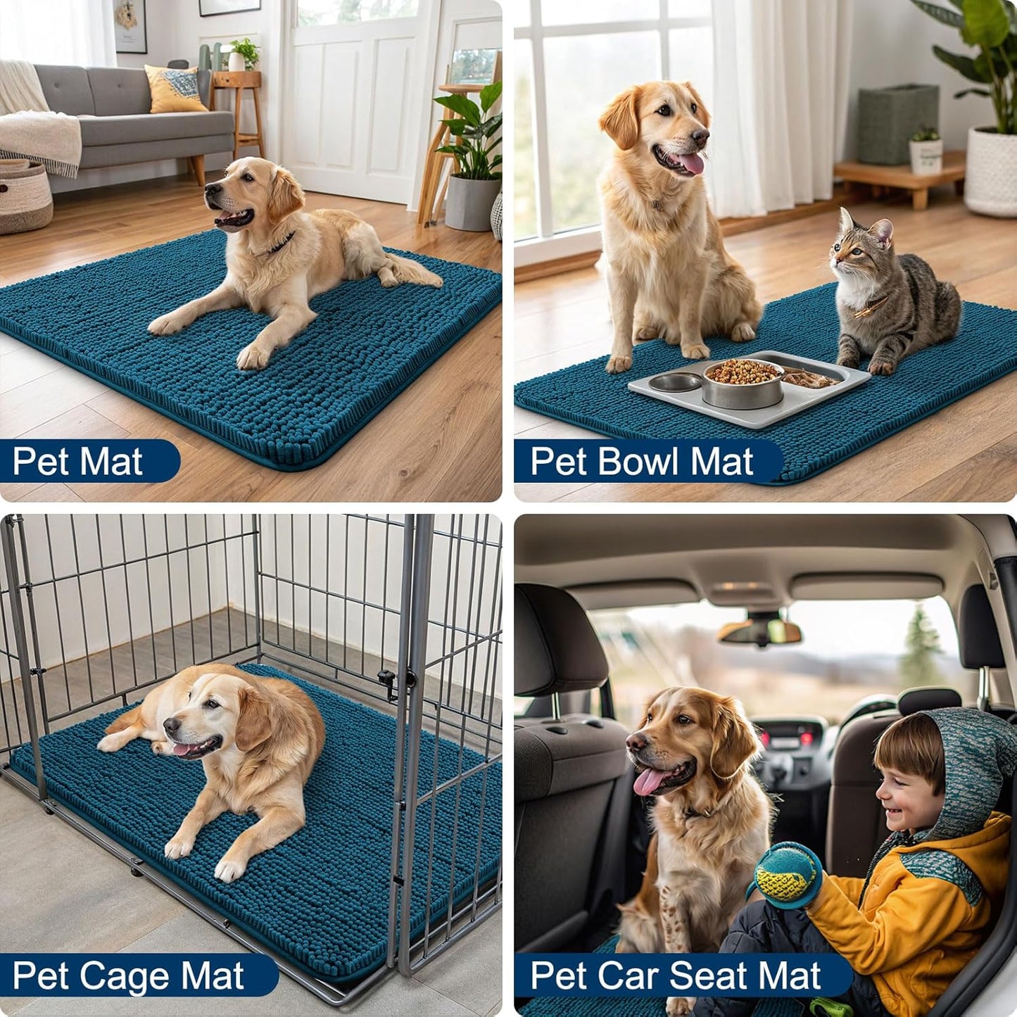 Smiry Dog Door Mat for Muddy Paws 70x24, Absorbs Moisture and Dirt Doormat, Non-Slip Washable Quick Dry Chenille Front Door Mat Indoor Entrance, Entryway Carpet for Inside Floor, Atlantic Blue