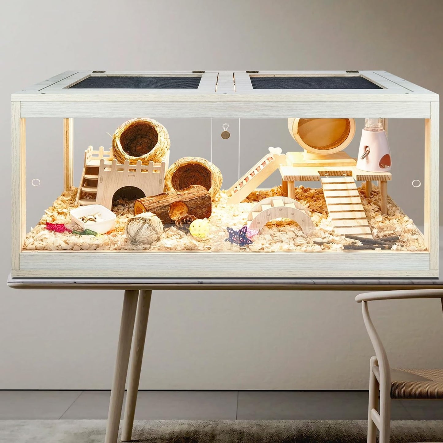 Prolee Hamster Habitat Chewproof, Mice and Rat Habitat with Transparent Sides, Hamster Cage with Openable Mesh Top, Solid Built with Lock Design (48" L x 20" W x 20" H)