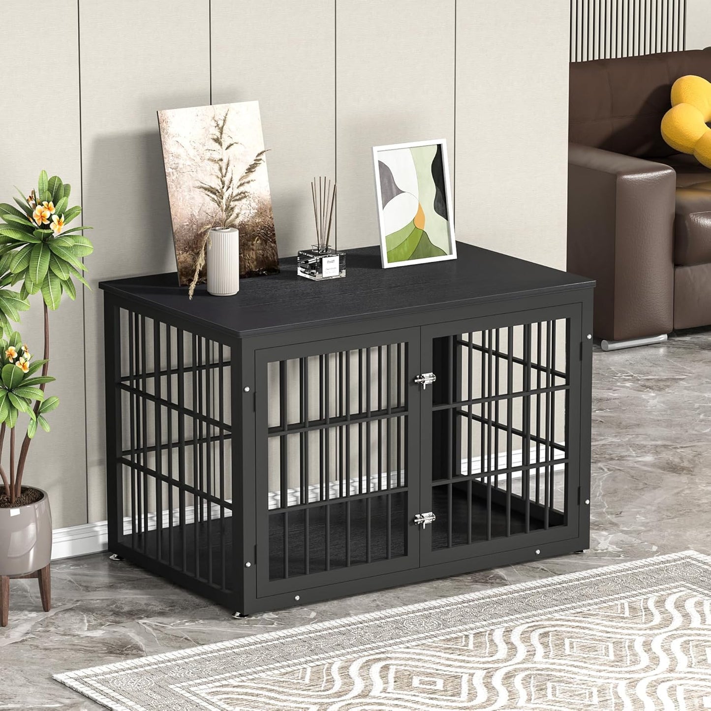 48 Inch Heavy Duty Dog Crate Furniture for Large Dogs, Decorative Pet House End Table, Extra Large Wooden Cage Kennel Furniture Indoor, Black