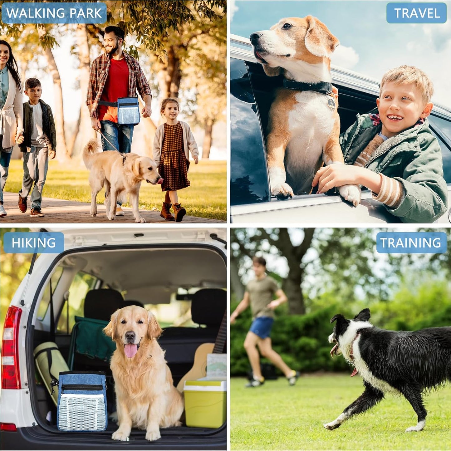 Dog Treat Pouch - 3 Ways to Wear Treat Pouches for Pet Training and 2 Pieces Clicker Taining for Dogs, Dog Training Treat Pouch Bag and Dog Clicker for Training with Waist Belt Shoulder Strap - Blue