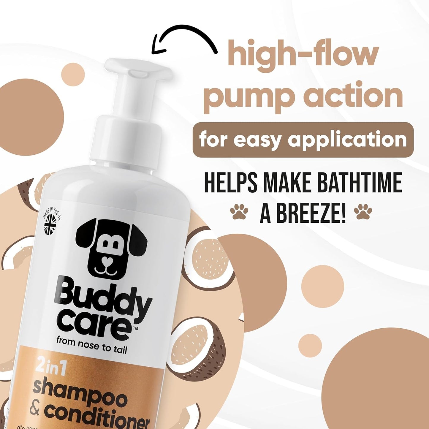 2in1 Dog Shampoo and Conditioner (16.90oz) | Coconut Scented Dog Shampoo Sensitive Skin | Hypoallergenic Itch Relief for Smelly Dogs | Essential Dog Grooming Supplies