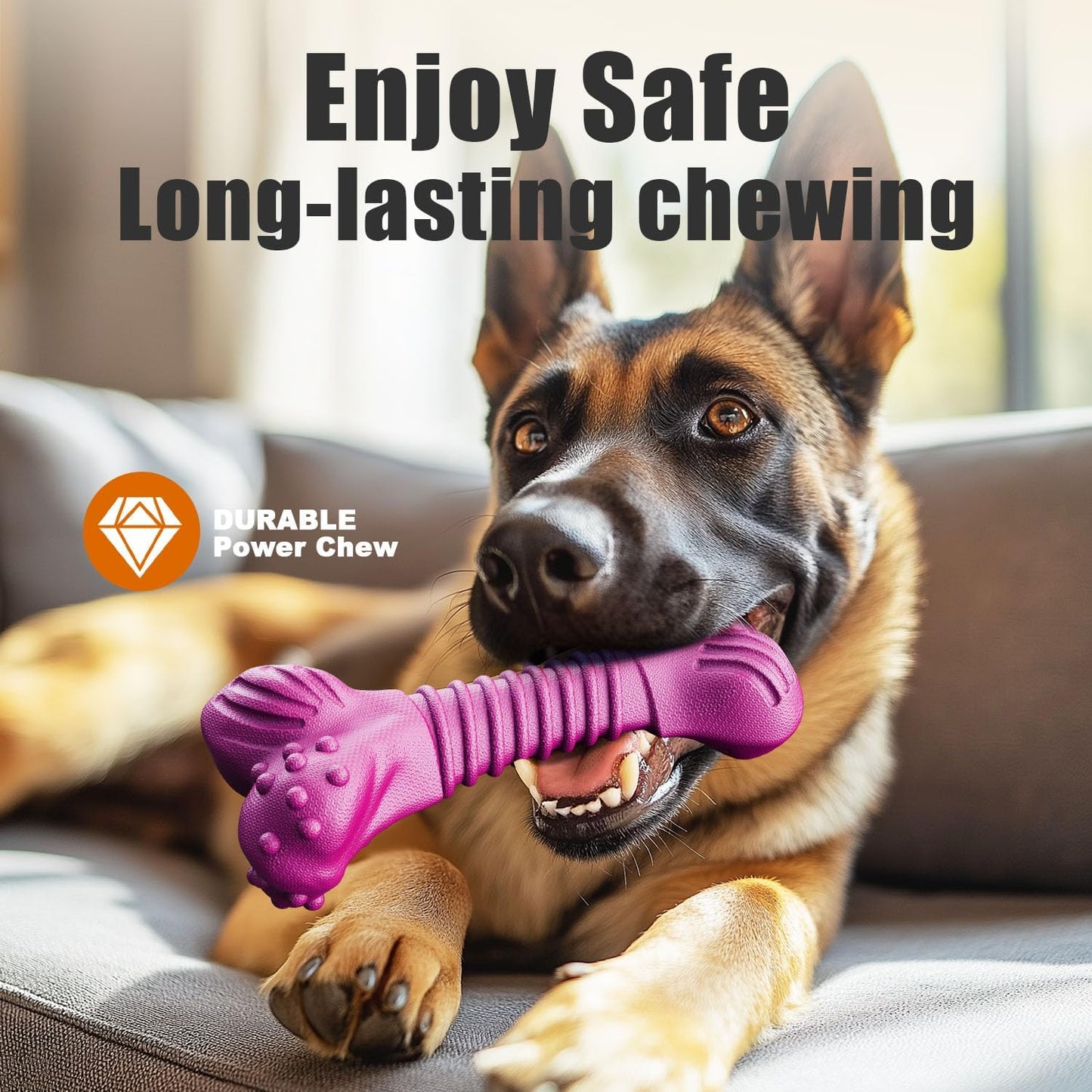 Dog Toys for Aggressive Chewers, Dog Toys for Medium Large Dogs, Natural Rubber Dog Chew Toys with Beef Flavor, Indestructible Chew Toys for Aggressive Chewers (Purple)