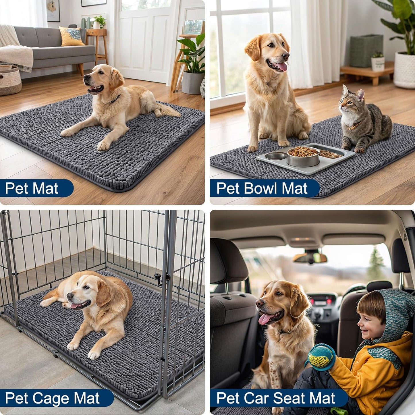 Smiry Dog Door Mat for Muddy Paws 36x24, Absorbs Moisture and Dirt Doormat, Non-Slip Washable Quick Dry Chenille Front Door Mat Indoor Entrance, Entryway Carpet for Inside Floor, Dark Grey