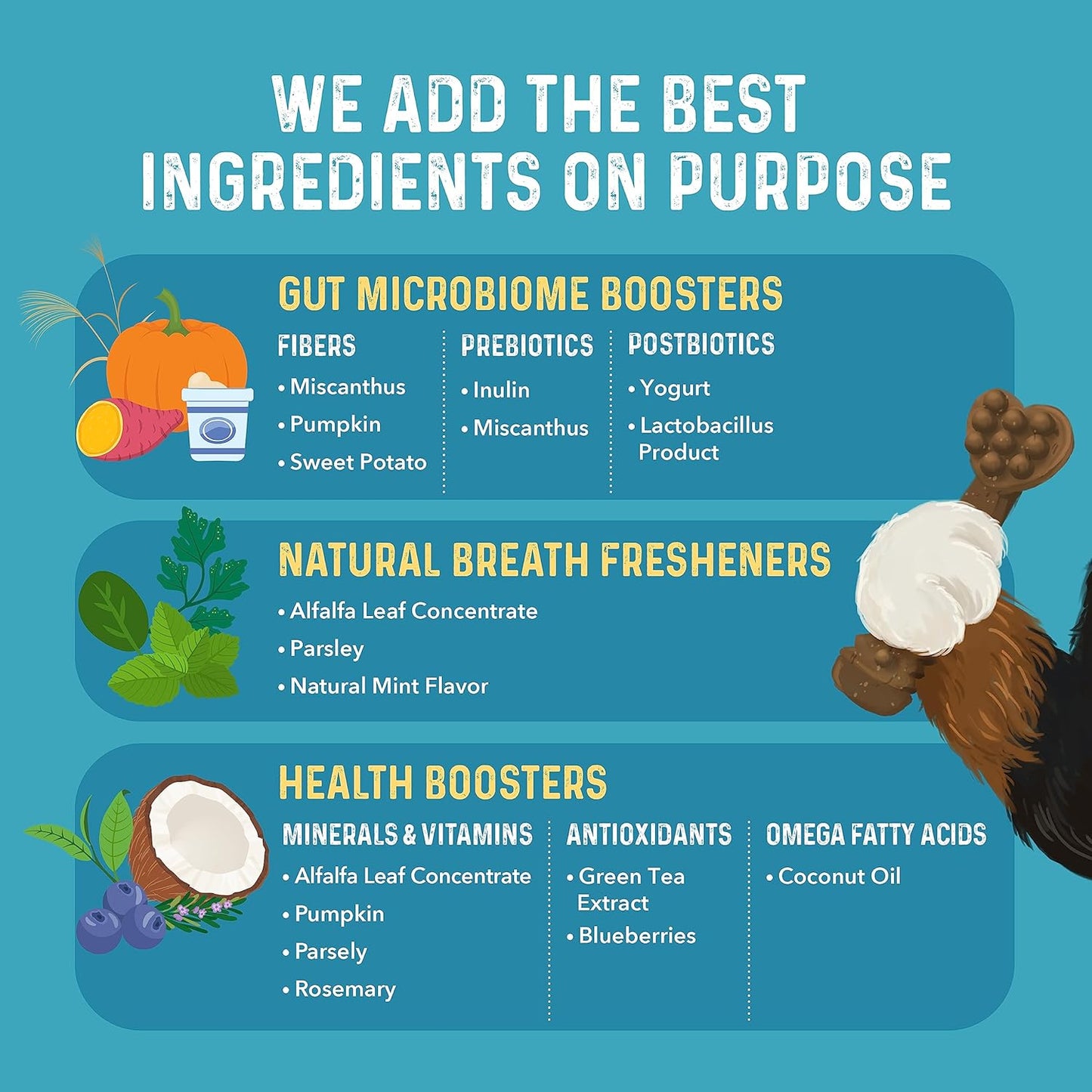 Bernie's Charming Chompers - Daily Dental Chews for Dogs 26-50 Lbs. - 18 Count - Cleans Teeth, Freshens Breath, + Boosts Oral-Gut Microbiome. Easy to Digest, Supports Healthy Digestion Naturally