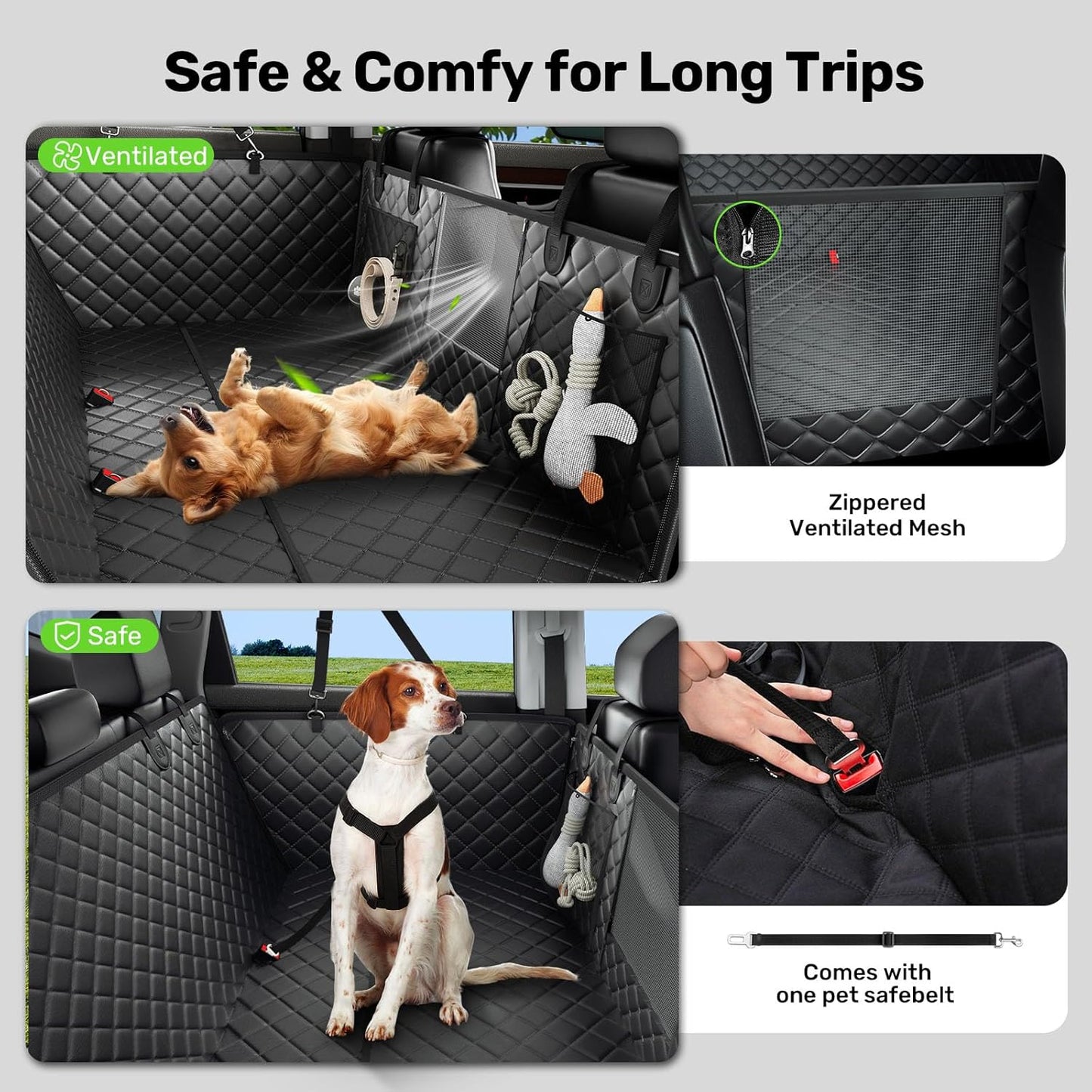 Zanch 2025 Upgraded Dog Car Seat Cover, 400 lbs Heavy Duty Hard Bottom, Waterproof & Anti-Scratch Back Seat Protector, Nonslip Pet Hammock Extender for Large Trucks, SUVs, Vans, XL-Green