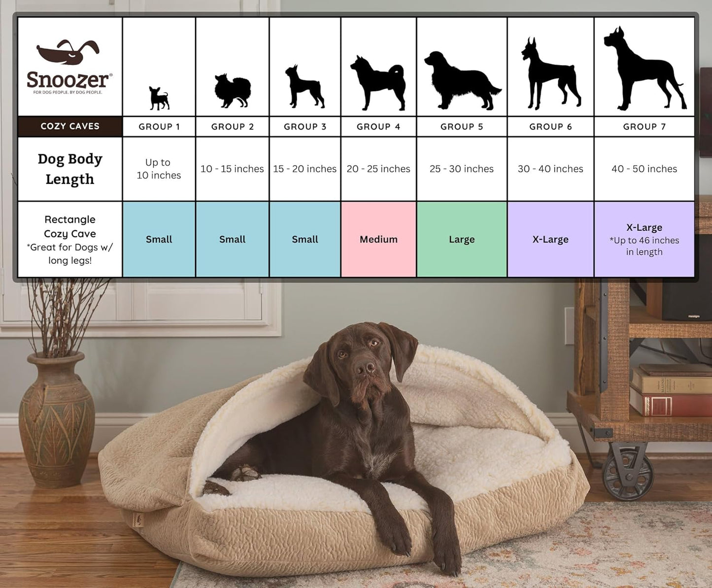 Snoozer Pet Products Rectangle Cozy Cave Dog Bed, Medium, Red