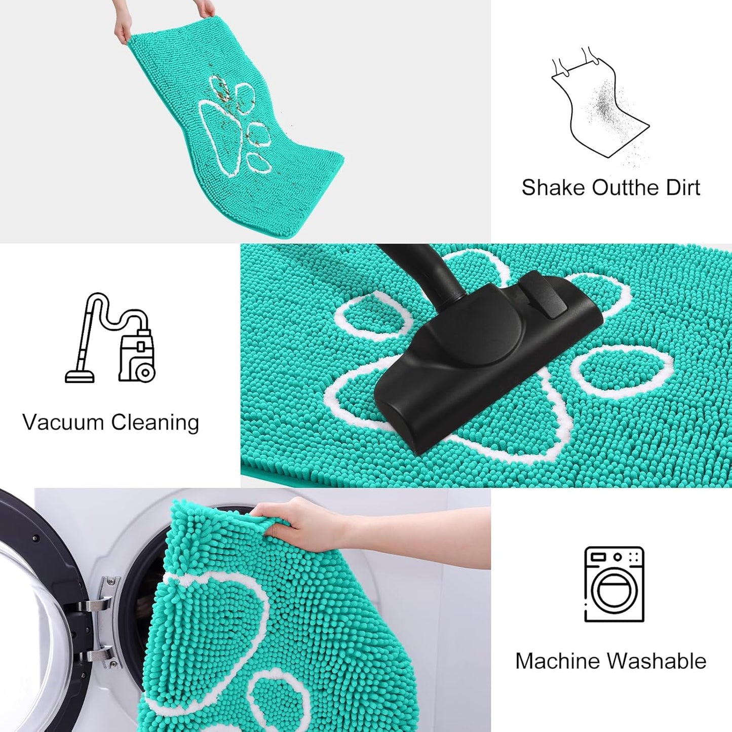 Smiry Dog Door Mat for Muddy Paws, Absorbent Dirt Trapper Non Slip Quick Dry Washable Chenille Mat for Mud Dogs, Entry Rug for Indoor and Outdoor (59x35 Inches, Turquoise)