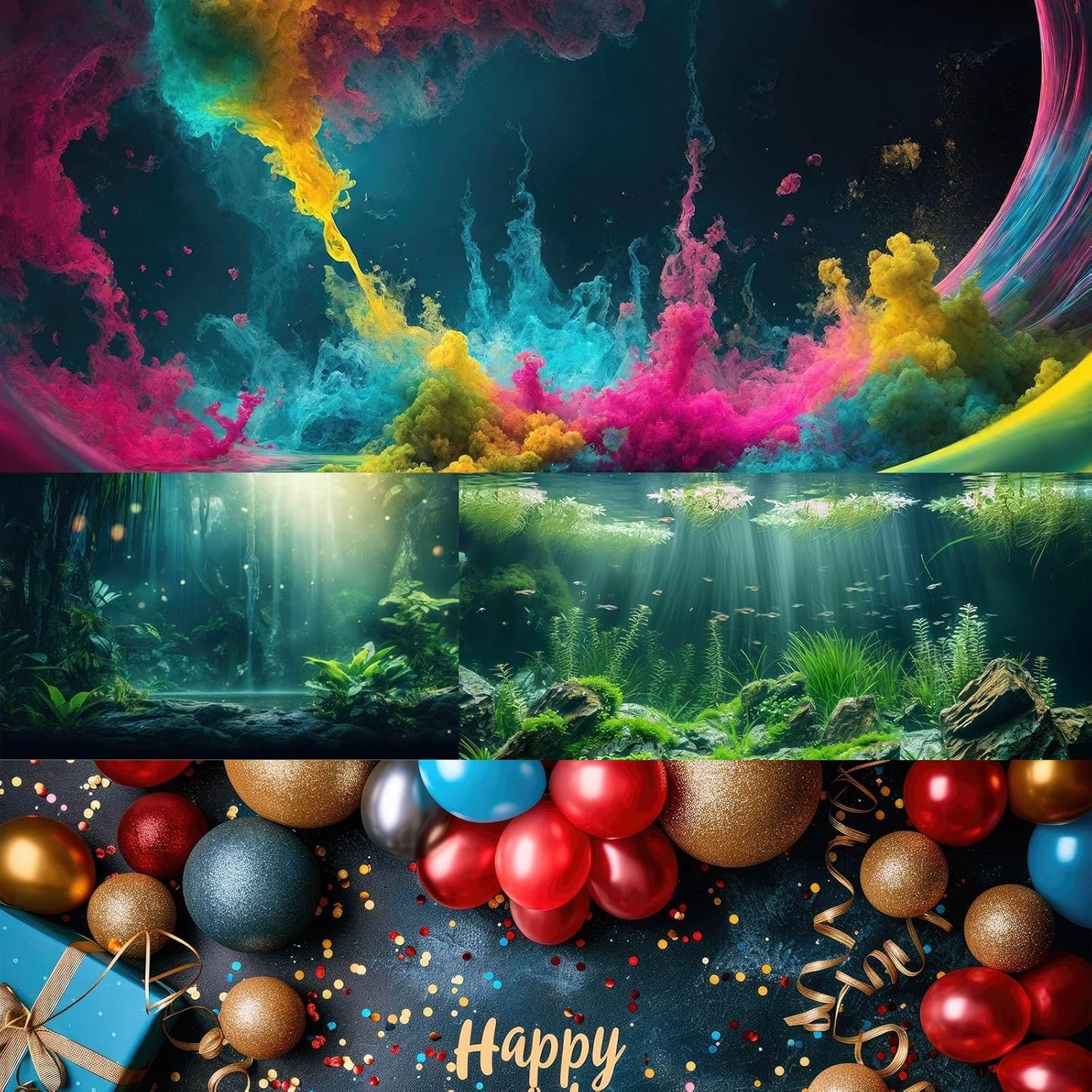 Flower Aquarium Background Modern Style Bluebell Blooming Flower Floral Design Terrarium Background Mysterious Elegant Glowing Fantasy Flower Fish Tank Backdrop Poster Decorations Vinyl 24x12in