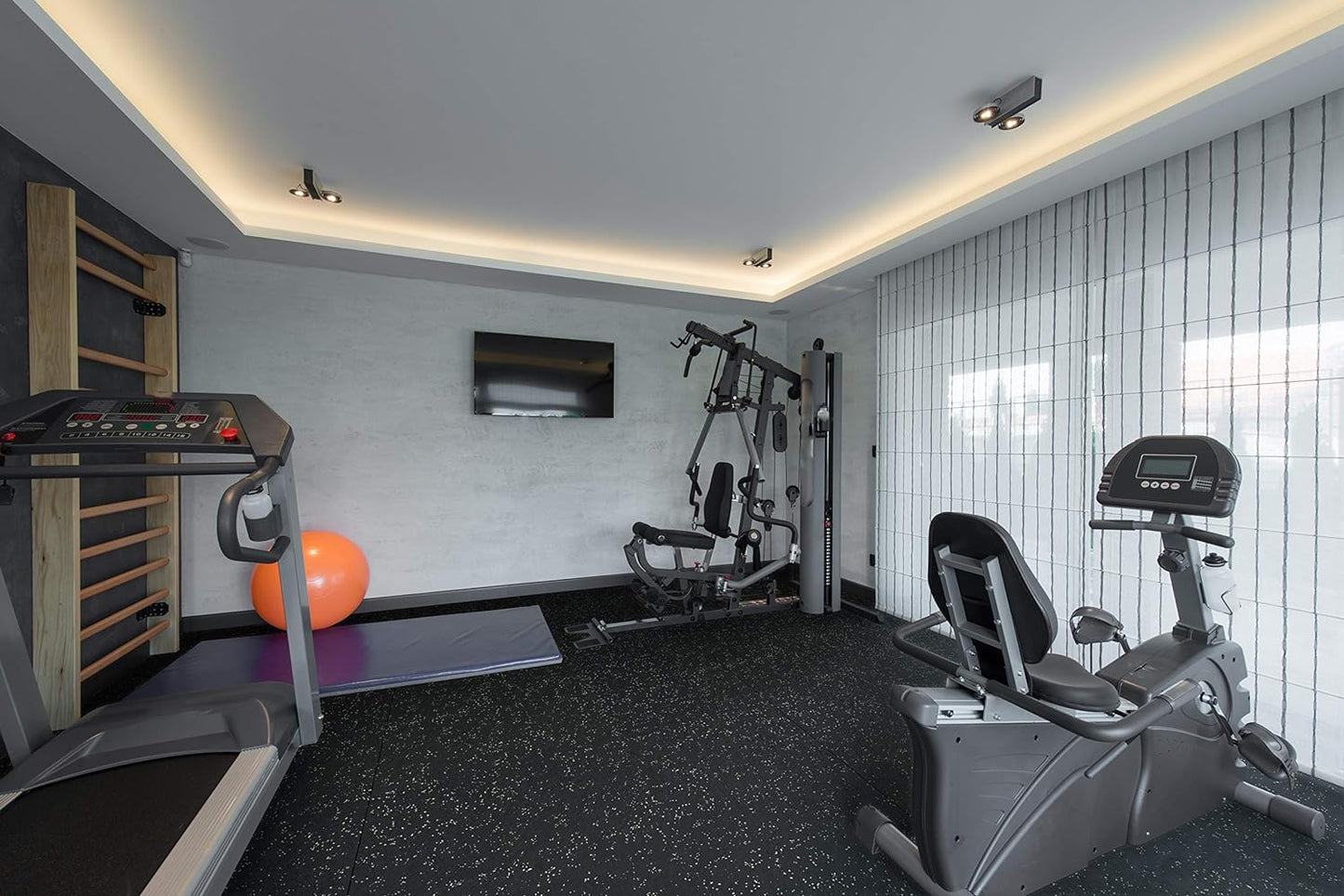 Playsafer Genaflex Rubber Gym Floor Mat, Heavy Duty Commercial Protective Gym Flooring Roll - 8mm Thick (10% Grey, 4' X 15')