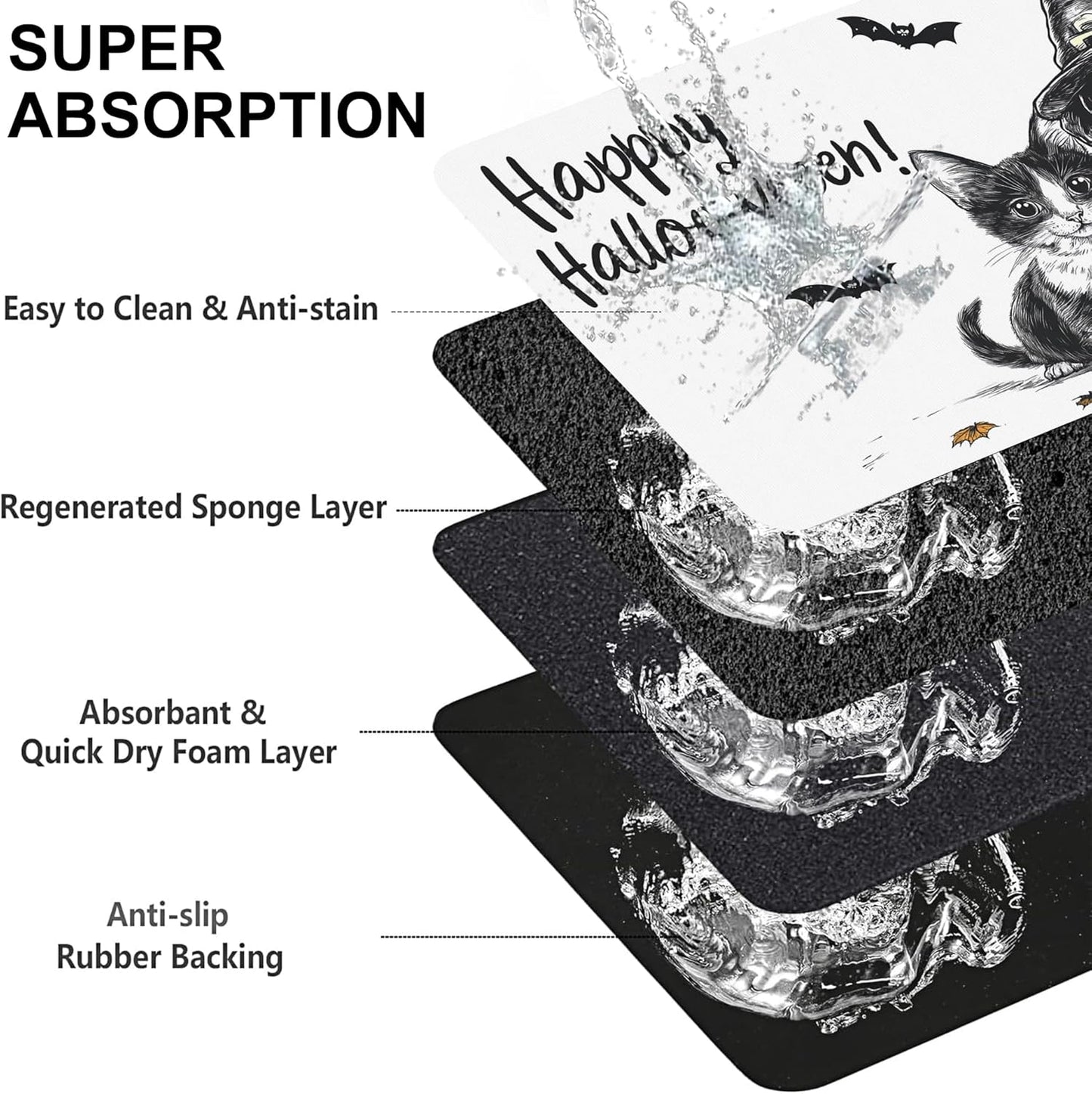 Halloween Cat Dachshund Dog Cat Food Mat-Absorbent Placemat for Food and Water Bowl, Waterproof Non Slip Rubber Backing Dog Food Mats for Floors, Pet Supplies 16 * 24 inch