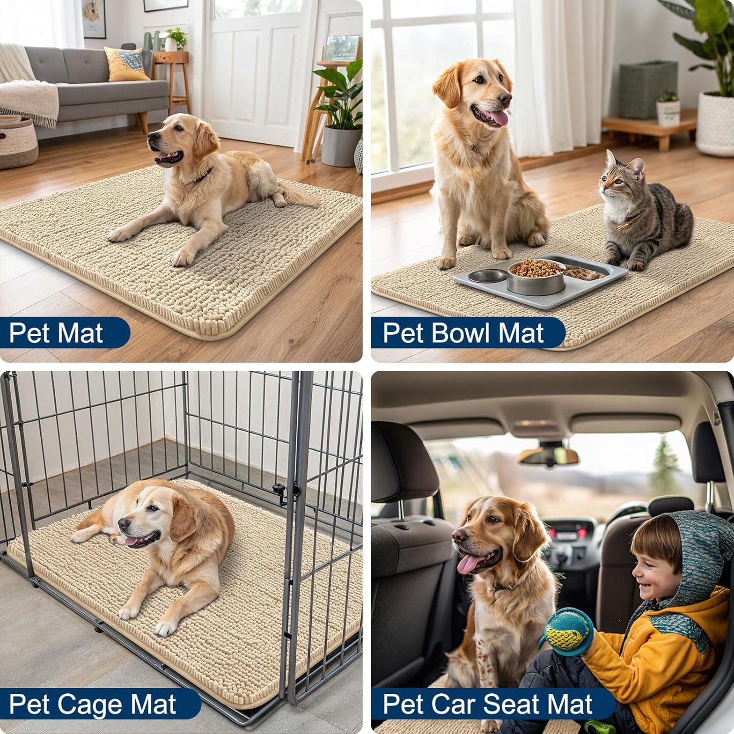 Smiry Dog Door Mat for Muddy Paws 30x20, Absorbs Moisture and Dirt Doormat, Non-Slip Washable Quick Dry Chenille Front Door Mat Indoor Entrance, Entryway Carpet for Inside Floor, Beige