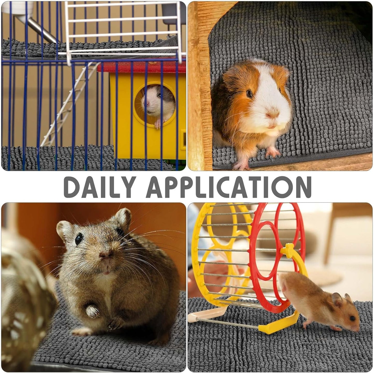 Amylove 4 Pcs Guinea Pig Cage Liner Guinea Pig Bedding Washable Fleece Pee Pads Reusable Small Animals Training Mat Small Animal Sleeping Bed for Bunny Hamster(Dark Gray,14 x 28 Inch)