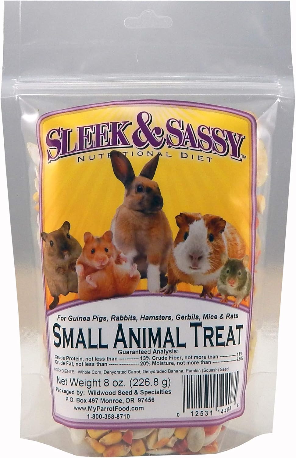 SLEEK & SASSY All Natural Small Animal Treat for Guinea Pigs, Rabbits, Hamsters, Gerbils, Rats & Mice (8 oz.)