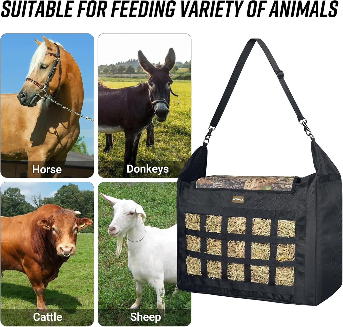 Hay Bag for Horses,Slow Feeder for Horse/Donkey/Goat, Premium 1680D Oxford Cloth,Easy to Fill and Hang with Extra Large Opening(Camo)