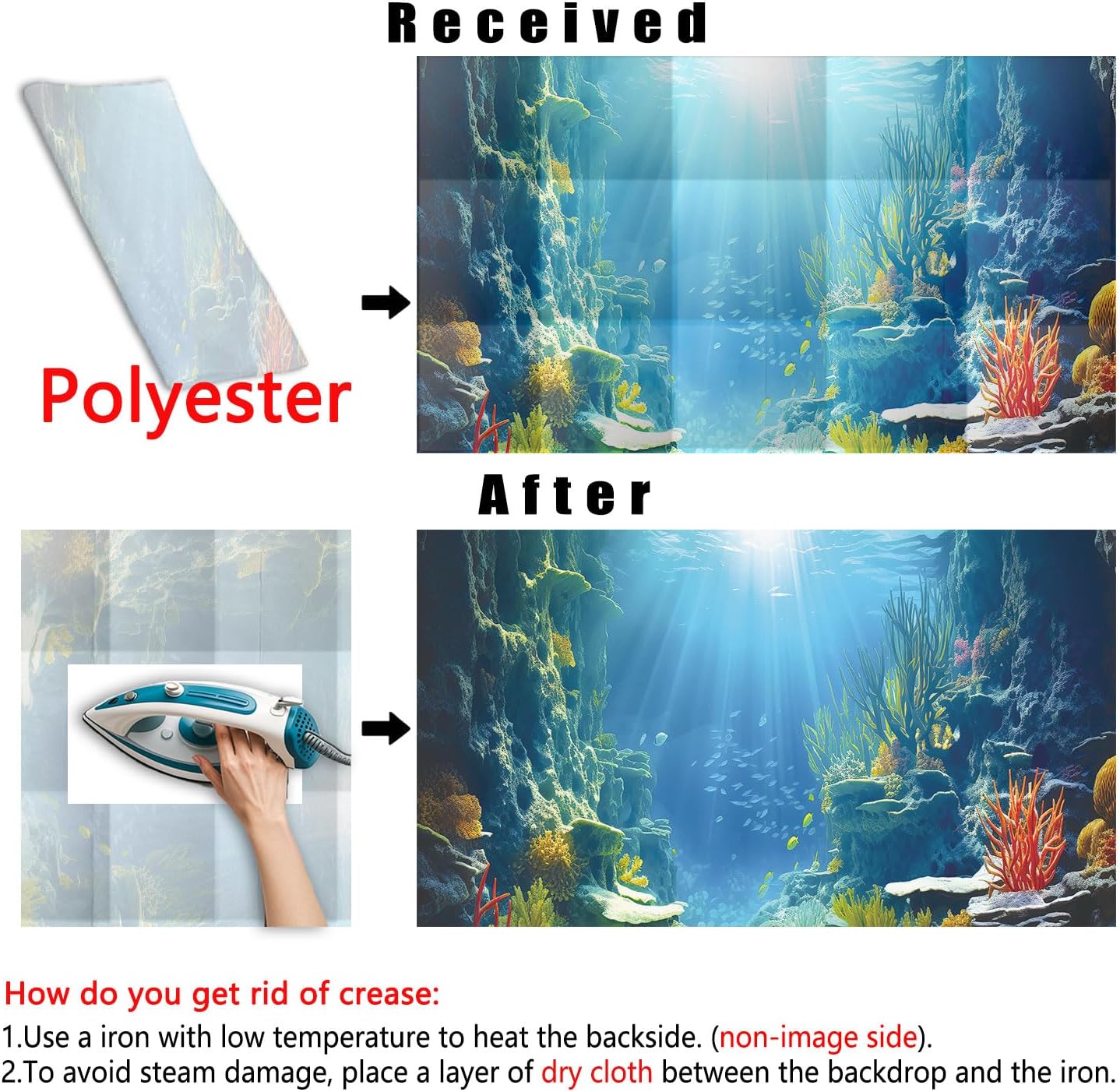 36X20IN Blue Sea Floor Aquarium Background, Natural Underwater World 3D Effect Fish Tank Decorations Background, Art Terrarium Background with 8 EVA Double-Sided Tape