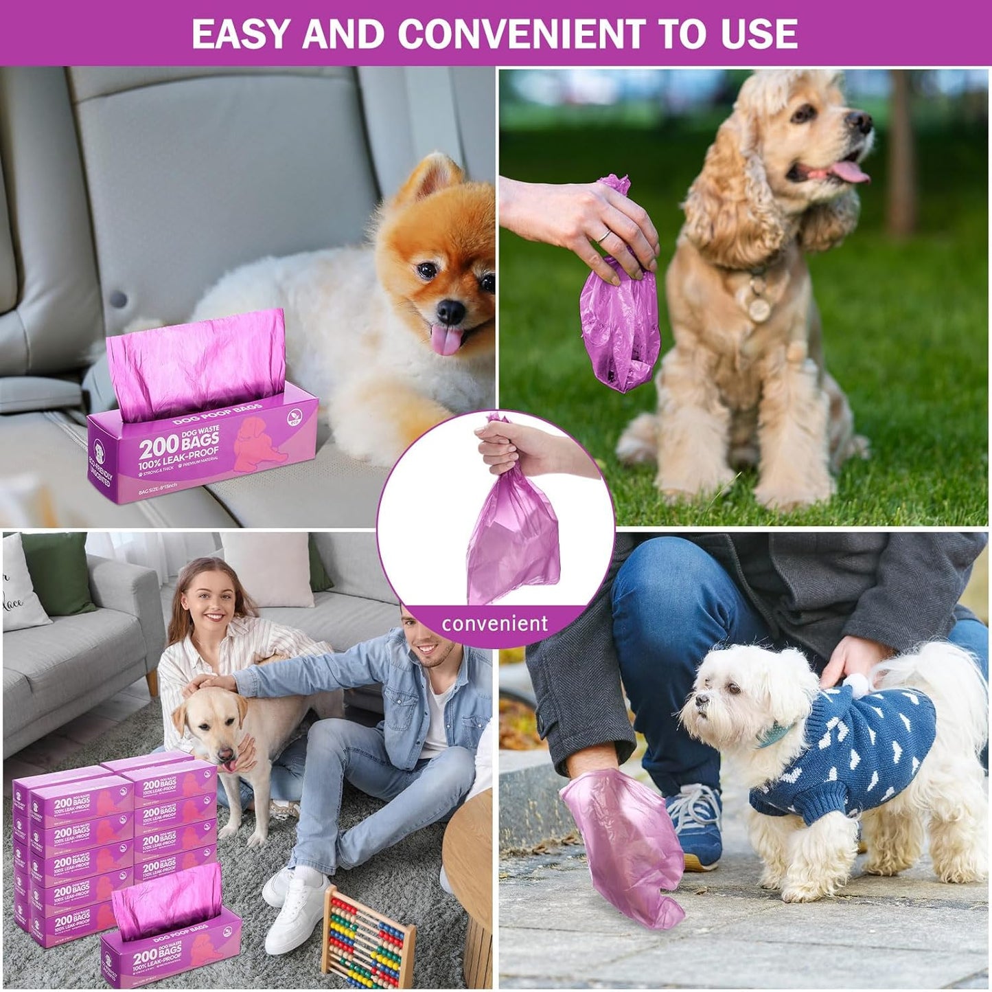 Sherr 20 Boxed Rolls 4000 Counts Dog Poop Bags Bulk Leak Proof Dog Waste Bags Universal Pet Doggy Waste Poop Box for Puppy Pets Outdoor Walking and Travel, 20 Rolls of 200 (Purple)