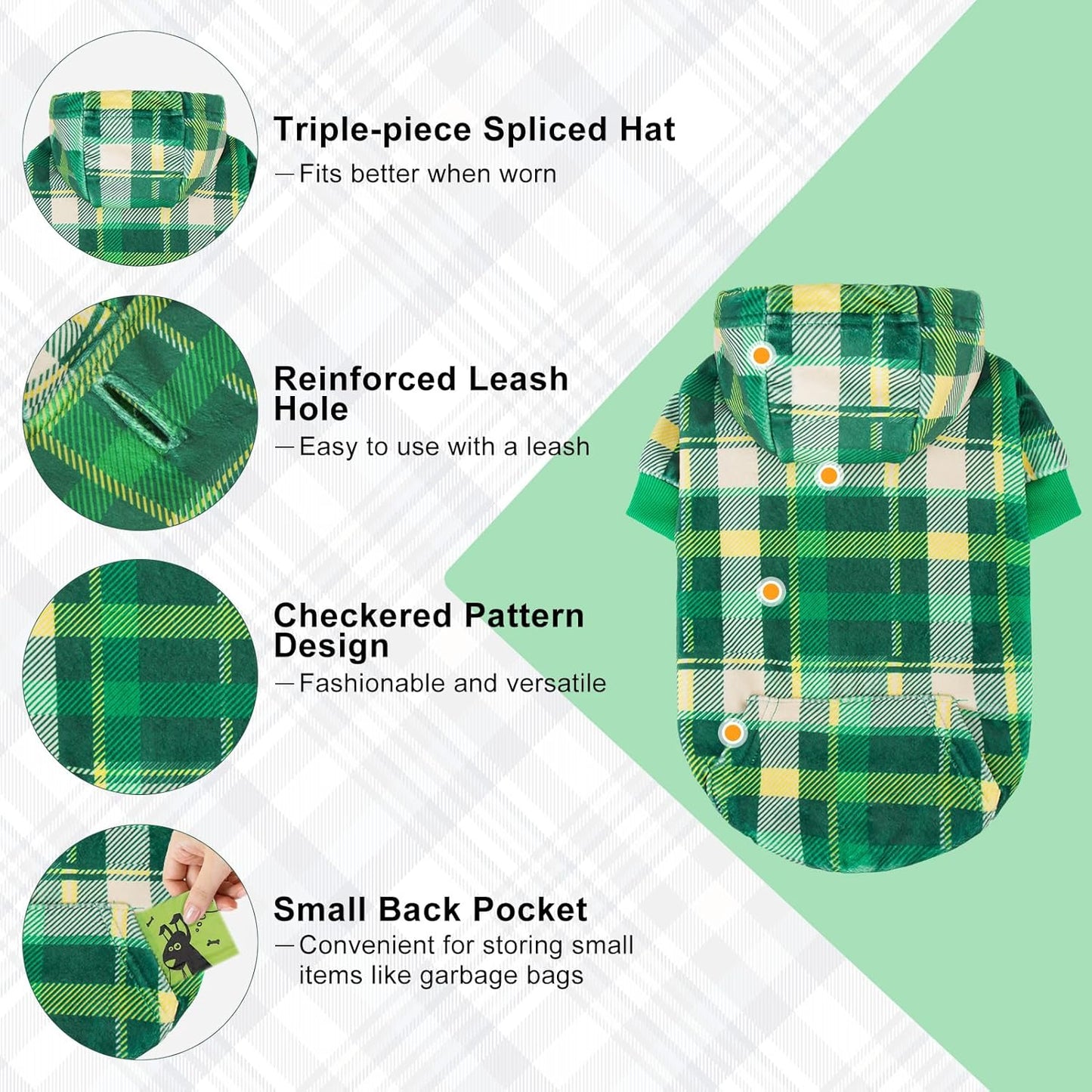 BEAUTYZOO Dog Hoodie Sweaters for Small Medium Large Size Dogs Girls Boys- Premium Quality, Ultra Soft, Superior Comfort Fit, Fleece Lined Hooded Sweatshirt- Cold Weather Pet Clothes Winter Coat,Plaid