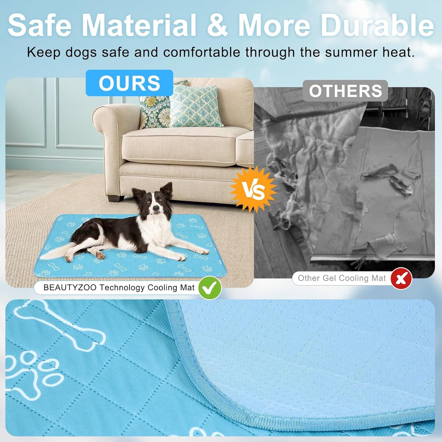 BEAUTYZOO Upgraded Dog Self Cooling Mat Ice Silk Chill Pads for Small Medium Large Dogs Q-MAX>0.43- Summer Reusable Pet Training Pad - Absorbent Non-Slip Cool Mat for Kennels, Crates, Beds, 18" x 24"