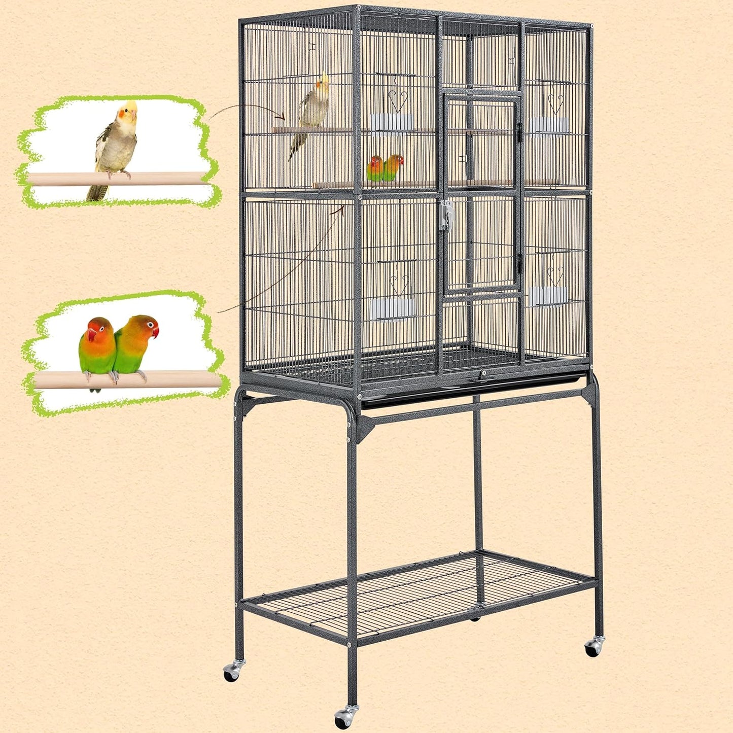 Yaheetech 63-Inch Wrought Iron Rolling Large Bird Cage for African Grey Small Quaker Amazon Parrots Canary Bird Flight Cage