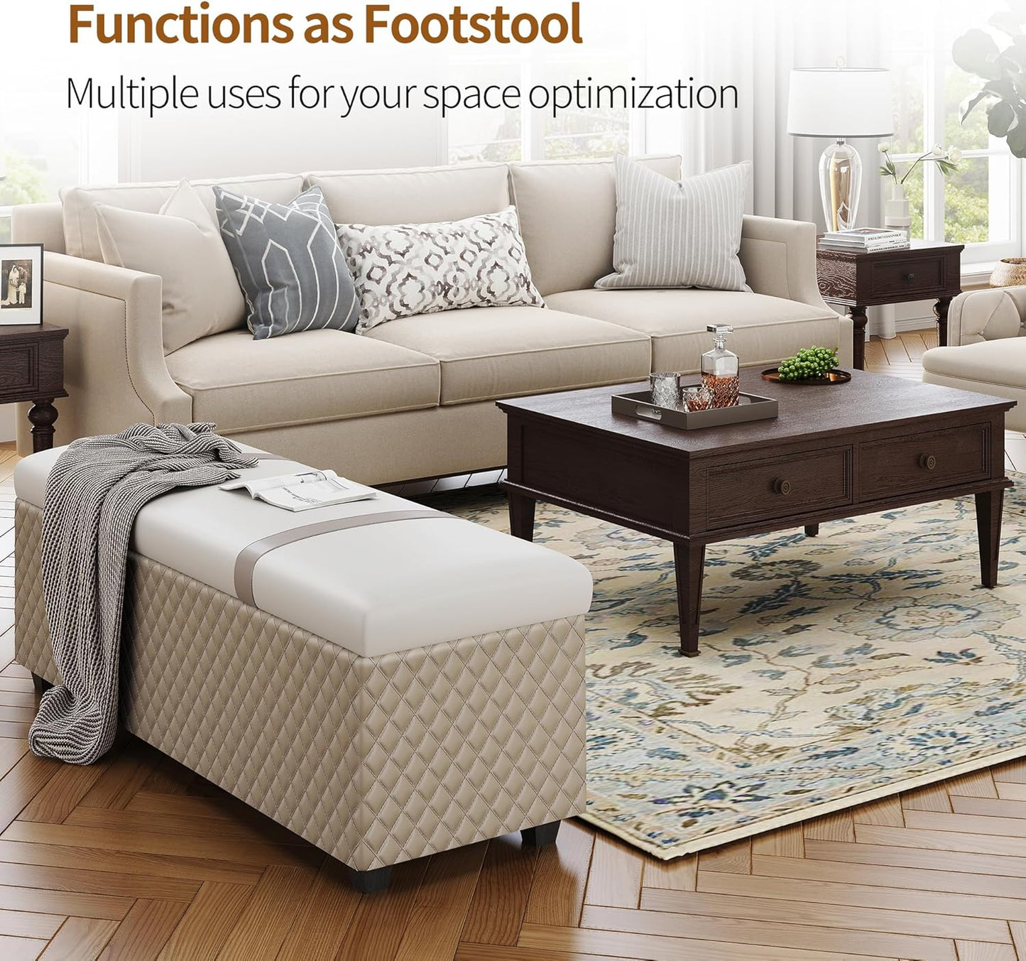 Ottoman with Storage 38 inches, Furniture End of Bed Storage Benches, Long Ottomans Bench with hinged lid, Bench seat Trunk for Foot Rest in Bedroom, Living Room (Multicolor)