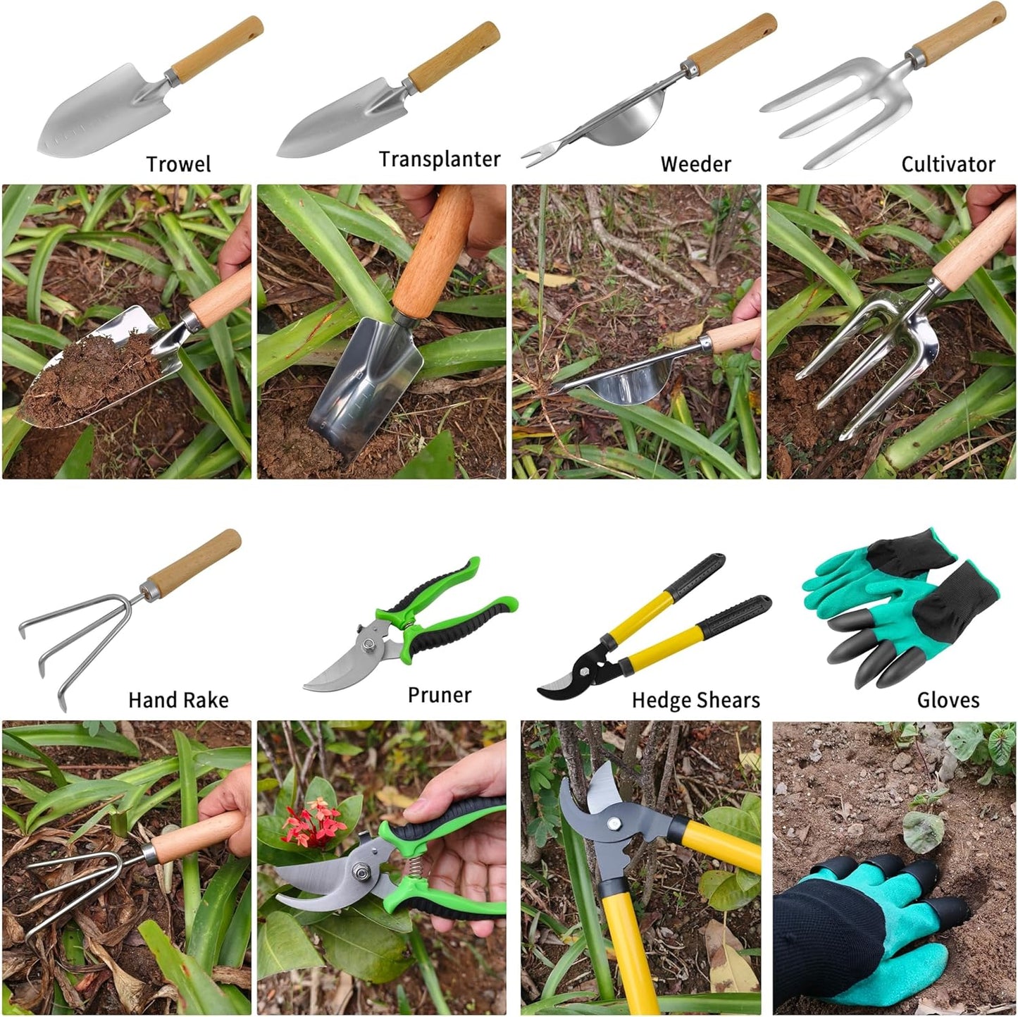 Gardening Tools โ 42 Piece Premium Gardening Tool Set,Heavy Duty Hand Tools with Fashion Garden Tools Organizer Handbag,Rust-Proof Gardening Tool Kit, Ideal Gardening Gifts for All (Green Floral)