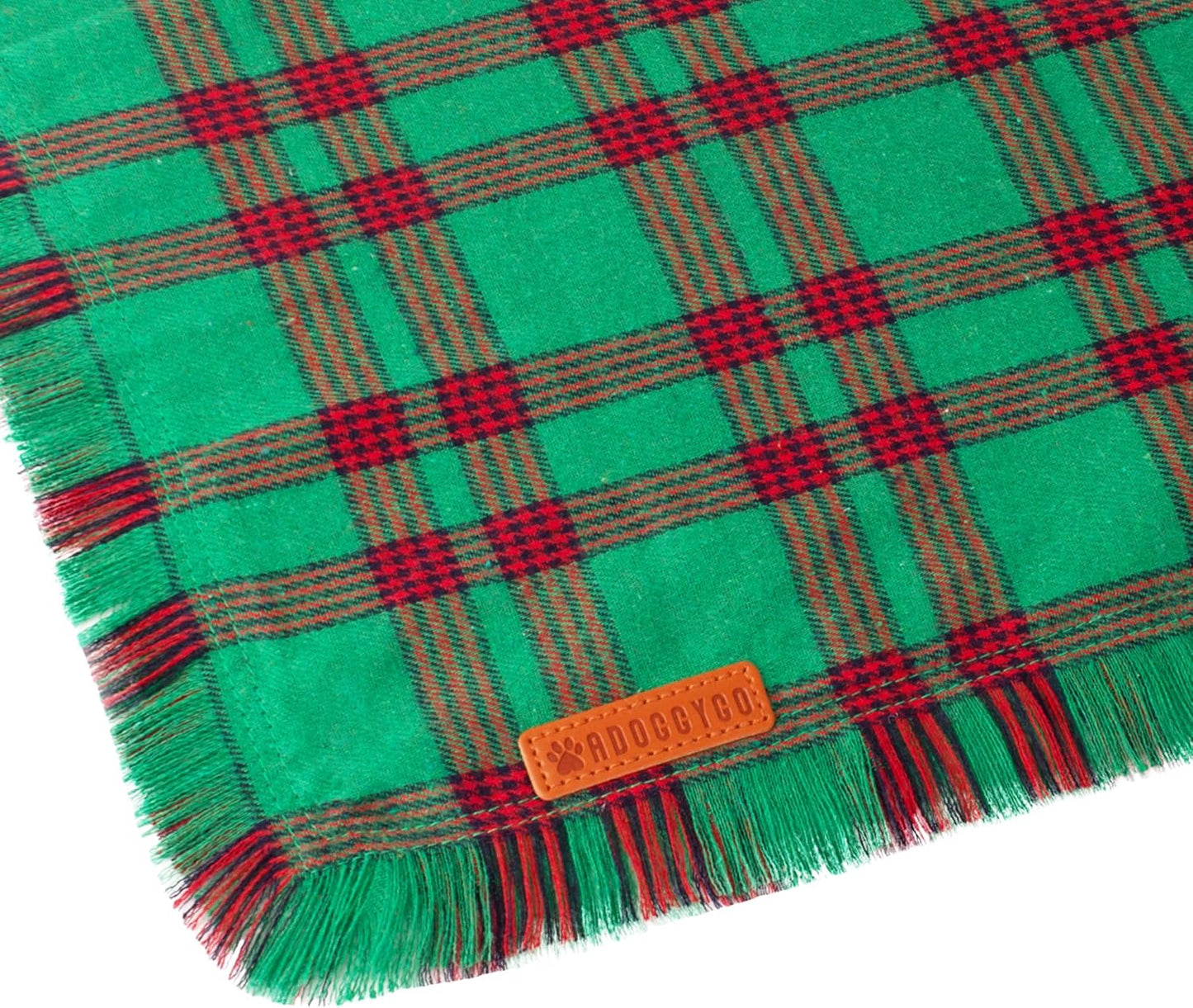 ADOGGYGO Christmas Dog Bandanas with Tassels, Red Green Plaid Pet Xmas Scarf Bib, Multiple Sizes, Christmas Bandana for Extra Large Dogs Pets (X-Large)