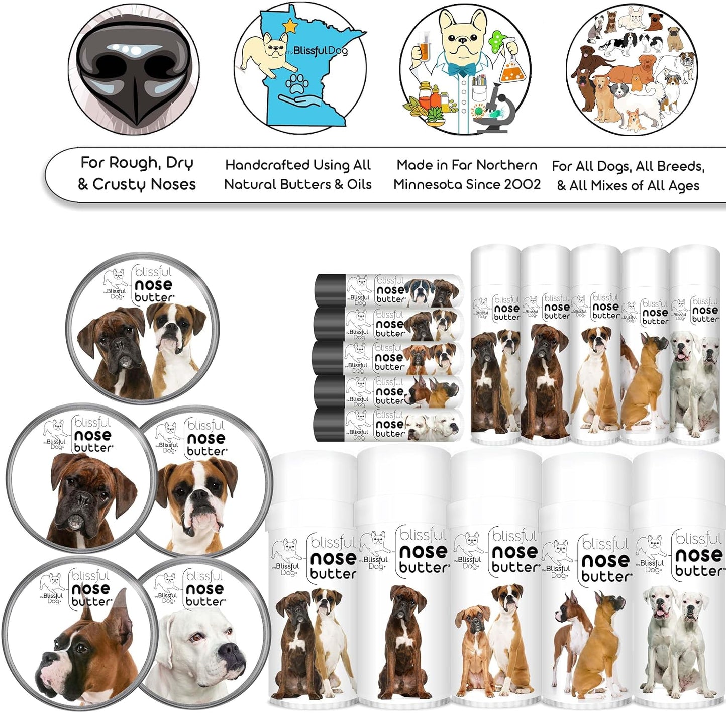 The Blissful Dog Fawn Boxer Nose Butter for Dry, Cracked Skin, Lick-Safe Dog Nose Balm with Moisturizing Shea Butter, Almond, Olive, and Essential Oils, Pet Supplies, Uncented, 8 oz.