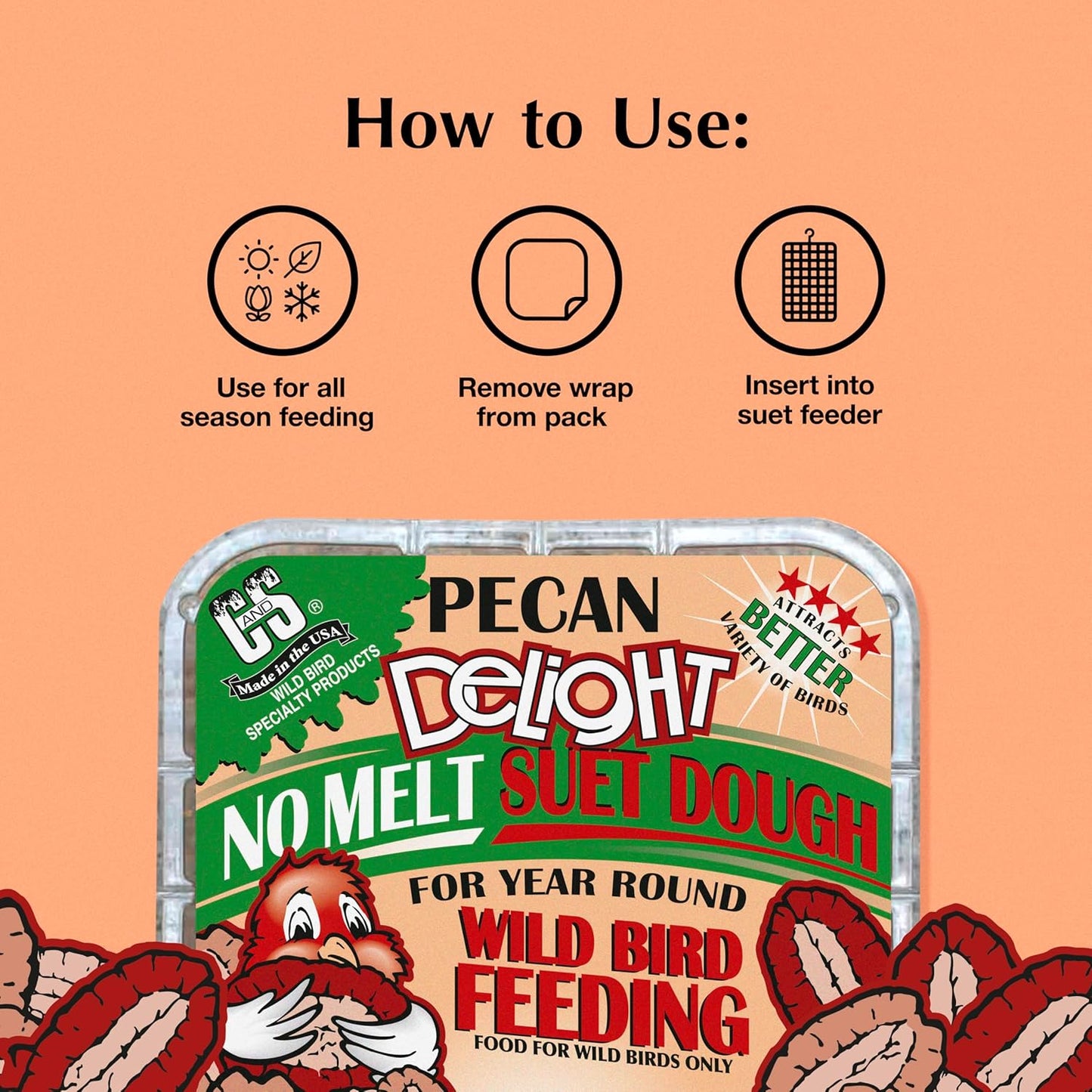 C&S Pecan Delight No Melt Suet Dough 11.75 Ounces 8 Pack