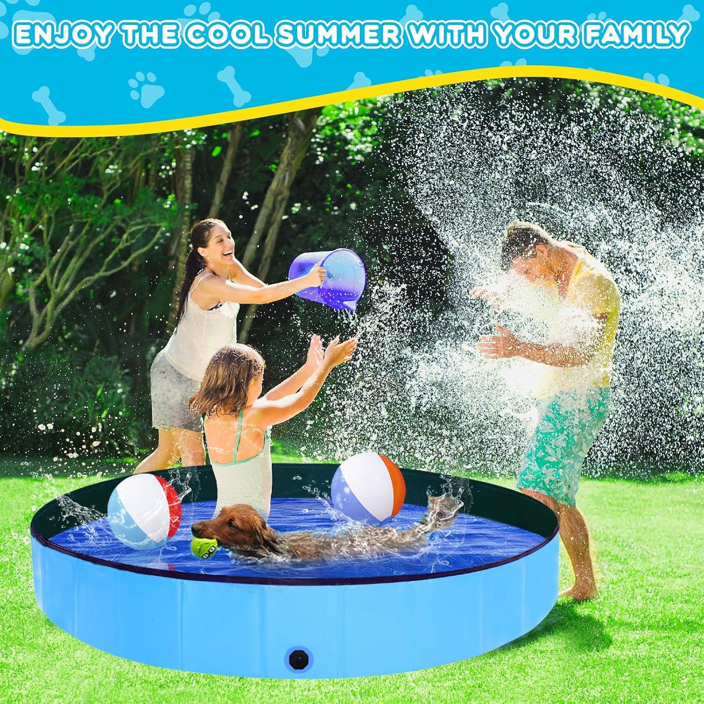 Foldable Dog Pool,39" Collapsible Dog Kids Swimming Pool for Backyard, Portable Kiddie Pool Hard Plastic,Multifunction Ball Pit Pets Bathing Tub for Kids Baby Toddler Dog