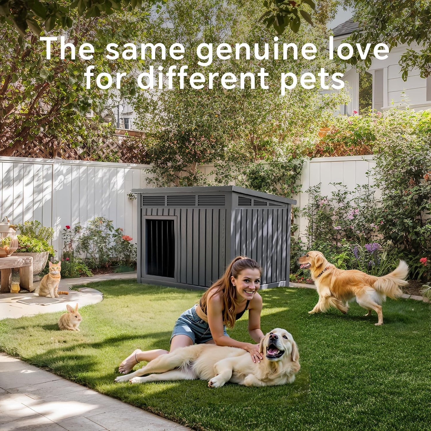 VIXZEN Dog House Indoor Outdoor,Waterproof Dog House for Small to Medium Dogs,Doghouse with Air Vents and Elevated Floor,Openable at The Top,Easy to Assemble and Clean,Black,32.2"×25.12"×24.13"