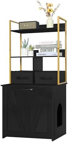 Dwanton Cat Litter Box Enclosure, 2 Storage Shelves and 2 Drawers by DWANTON