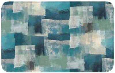 Abstract Turquoise Grey Geometric Bath Mat Non-Slip Soft Microfiber Bathroom by Unknown