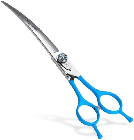 Professional Pet Grooming Curved Scissors, JP440C Alloy Steel, Sharp and Durable by FENICETOTEM