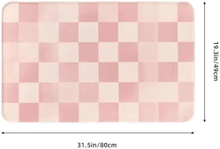 Pink Checkered Bath Mat Non-Slip Soft Microfiber Bathroom Rugs Washable Bathmat - Image 3