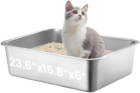 Extra Large Stainless Steel Cat Litter Box, 23.6"x15.7"x6" by Petinstinct