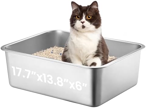 Stainless Steel Cat Litter Box, 17.7"x13.8"x6" by Petinstinct