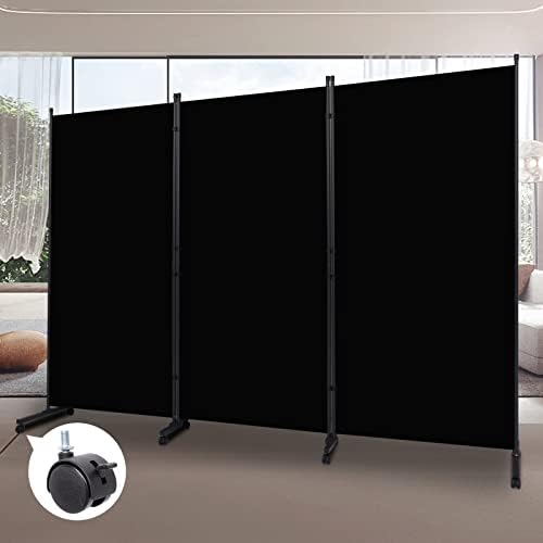 Room Divider 102'' Wide Folding Privacy Screen, 3 Panel Wall Divider w/Wheel by HOMSCREENER