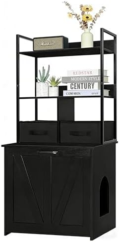 Dwanton Cat Litter Box Enclosure, 2 Storage Shelves and 2 Drawers by DWANTON