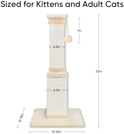 Cat Scratching Post for Indoor Cats, 32Inch Sisal Cat Scratcher - Image 3