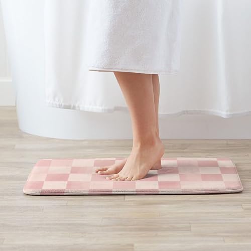 Pink Checkered Bath Mat Non-Slip Soft Microfiber Bathroom Rugs Washable Bathmat - Image 2