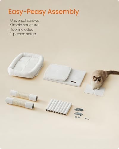 Feandrea Cat Tree, 33.1-in Cute Cat Tower, Plush Kitten Condo, Cream White - Image 7