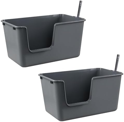 Wekioger 2-Pack Plastic High Sides Open Top Cat Litter Box by Wekioger