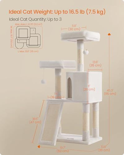 Feandrea Cat Tree, 45.3-Inch Cute Cat Tower, Plush Climbing Condo - Image 5
