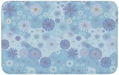 Blue Floral Bath Mat Non-Slip Soft Microfiber Bathroom Rugs Washable Bathmat by Unknown