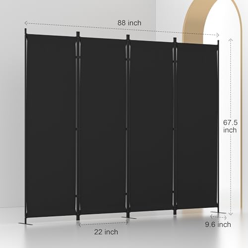 Room Divider, 4 Panel Folding Screen, 88” Portable Separating 3 Feet - Image 5